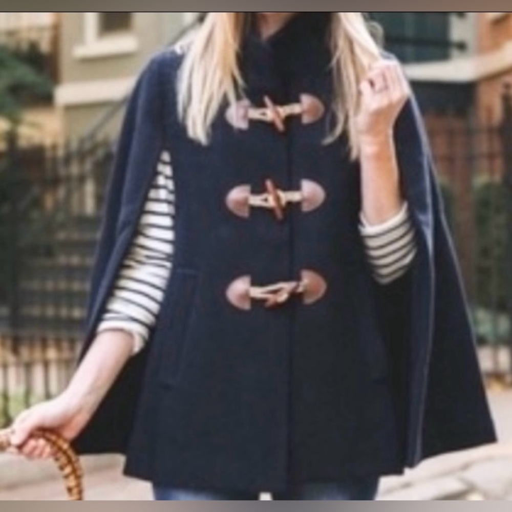 J.CREW TOGGLE CAPE /CLOAK COAT WOOL CASHMERE LARGE/XL NAVY BLUE